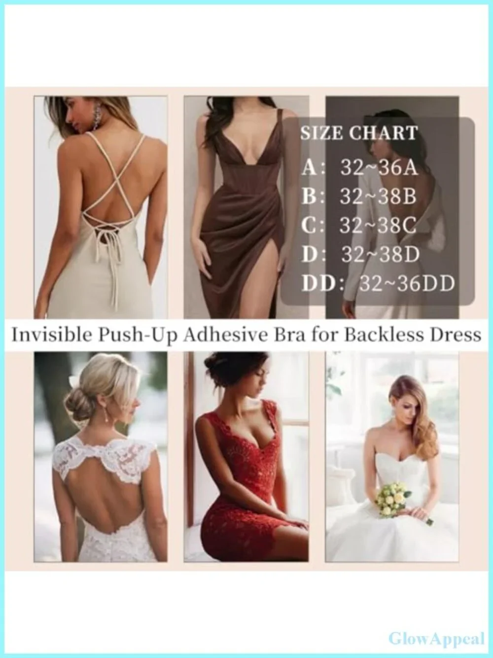 Invisible Adhesive Push-Up Bra with Clear Halter Straps for Backless Dresses